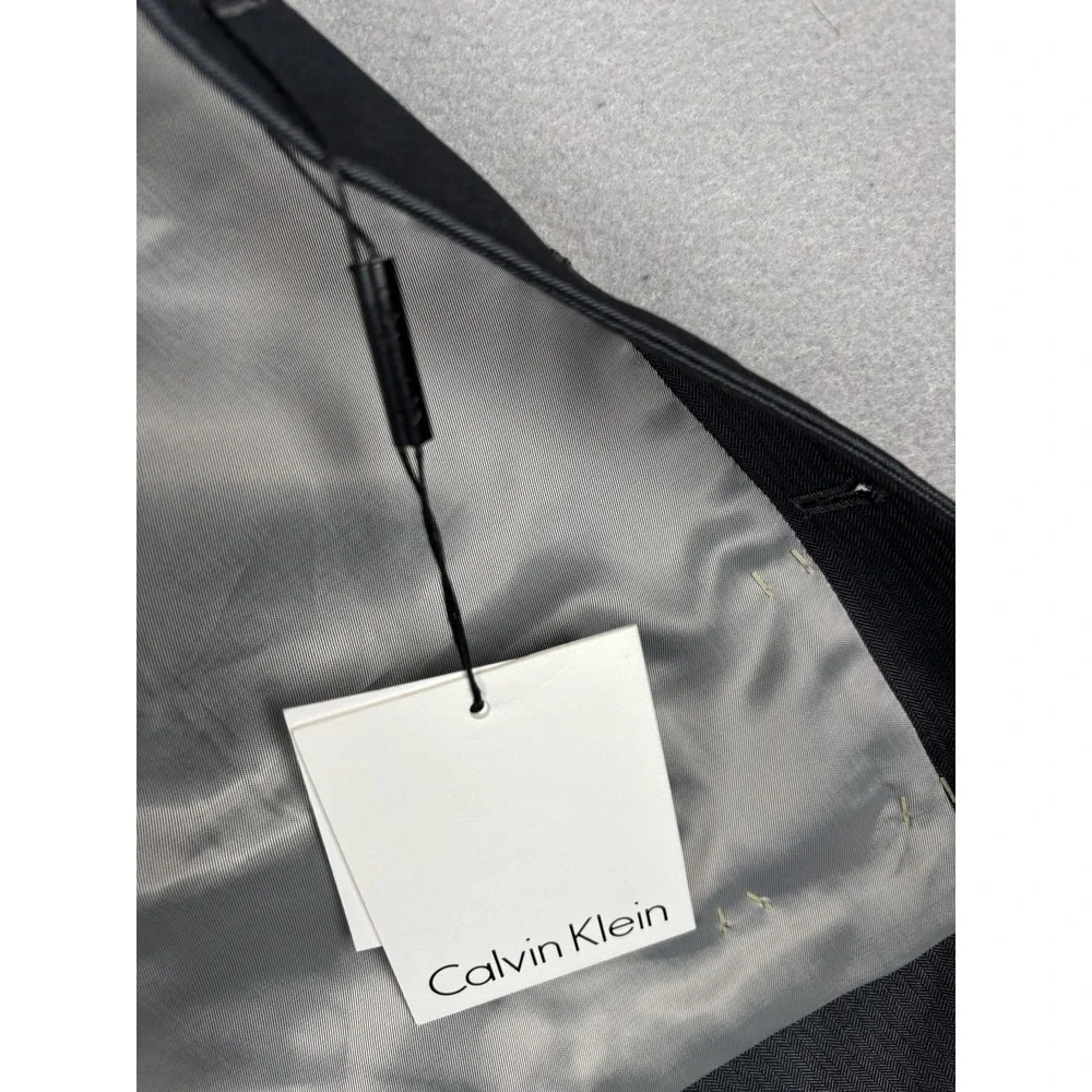 Calvin Klein Suit Vest Mens Large Gray Herringbone Belted 2 Piece Formal Wedding
